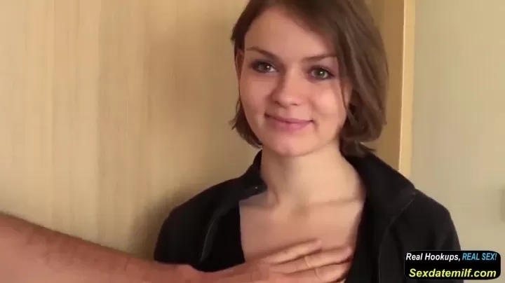 The boy fucks a young Russian brunette in the pussy and then in the mouth